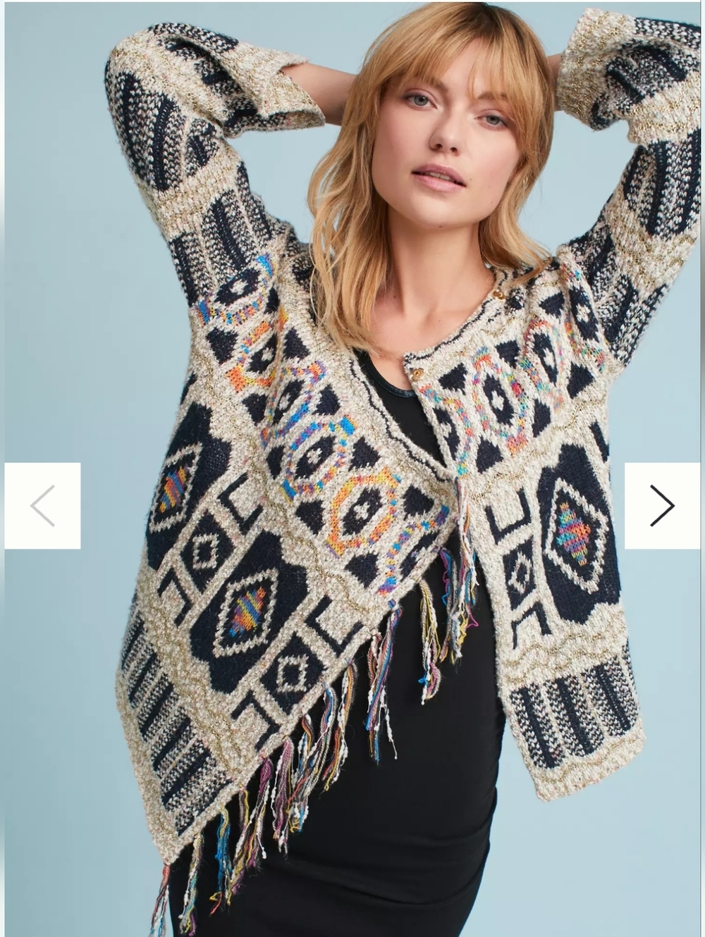 Anthropologie Moth Sweater Spectra fringed cardigan Colorful Aztec Womens Size M